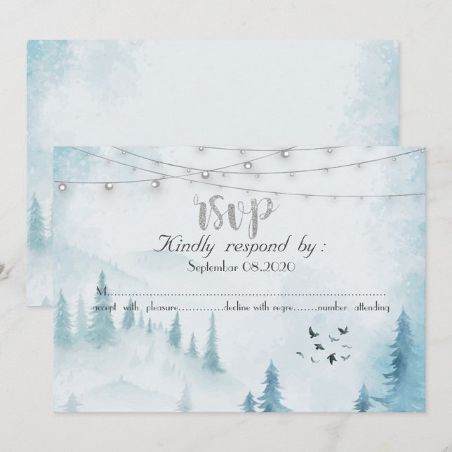 Invitation Lumières de forêt hivernale, RSVP (Devant / Derrière)