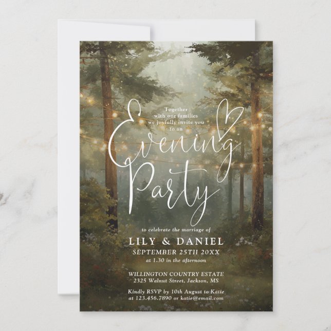 Invitation Lumières de forêt rustique pour mariage soirée fes (Devant)