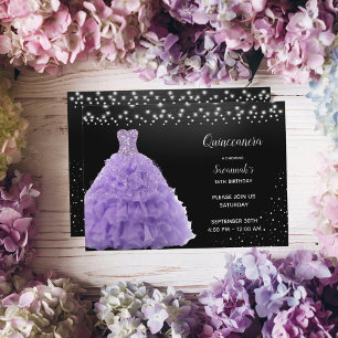 Invitation Lumières de gown violette de la Quinceanera noire
