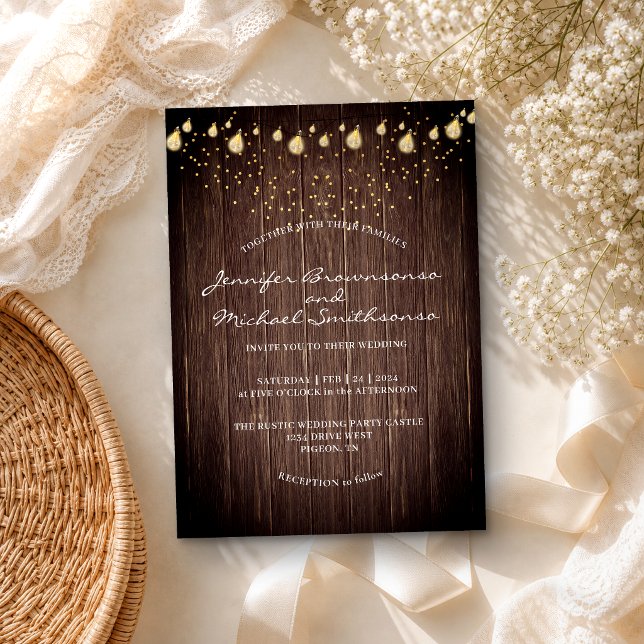 Invitation Lumières de grange rustiques Mariage (Créateur téléchargé)