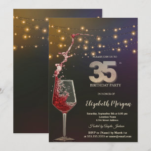 Invitation Lumières de guirlande au vin rouge pour 35e annive
