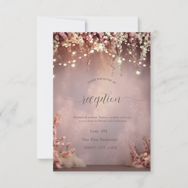 Invitation Lumières de guirlande de fleurs rose Mariage (Devant)