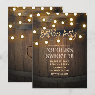 Invitation Lumières de guirlande de tonneau en bois rustique