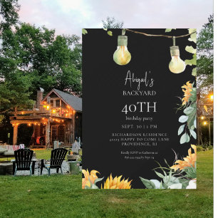 Invitation Lumières de jardin noires Anniversaire Tournesol F