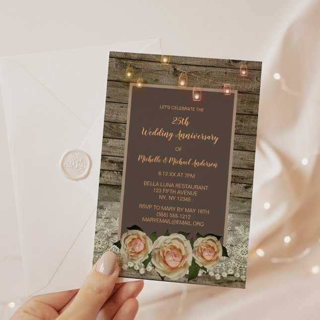 Invitation Lumières de jarre Mason de dentelle de rose rustiq (Créateur téléchargé)