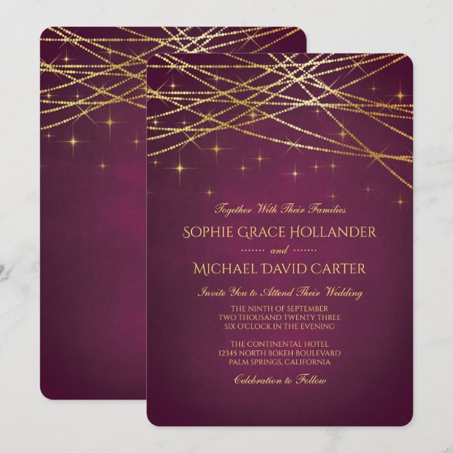 Invitation Lumières de la chaîne d'or sur Ruby (Devant / Derrière)