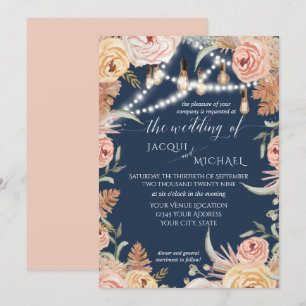 Invitation Lumières de la Navy Pampas Grass Blush Pink Floral