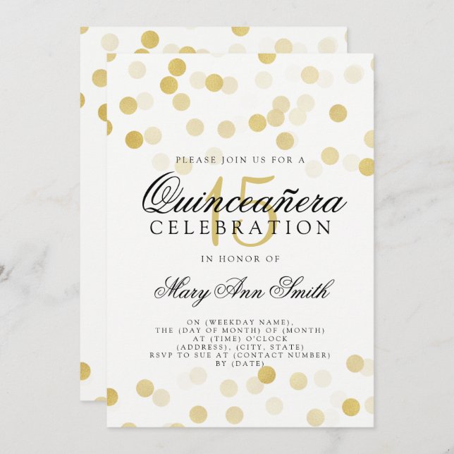 Invitation Lumières de la Parties scintillant d'huile d'or Qu (Devant / Derrière)