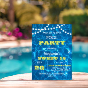 Invitation Lumières de la piscine Citrus Lemon Sweet 16 Anniv
