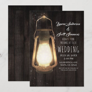 Invitation Lumières de Lanterne Rustique en Bois de Grange Ma