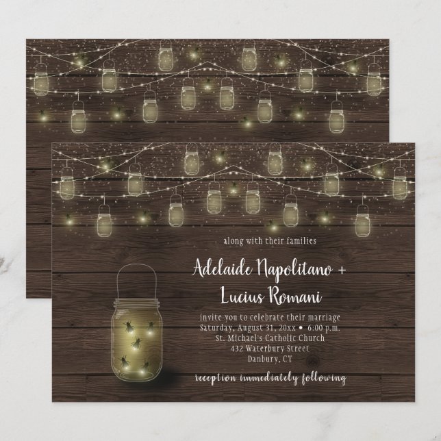 Invitation Lumières de lucioles en pots Mason mariage (Devant / Derrière)