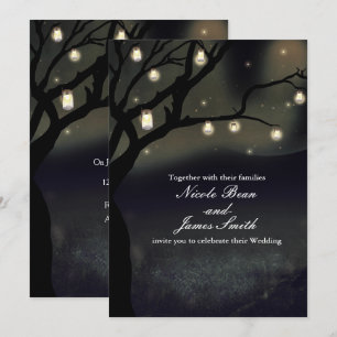 Invitation Lumières de mariage d'arbre de nuit rustique et de