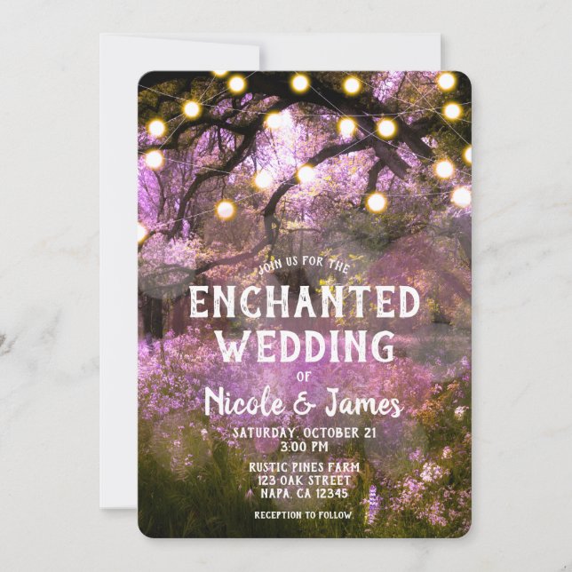 Invitation Lumières de mariage de la forêt enchantée de print (Devant)