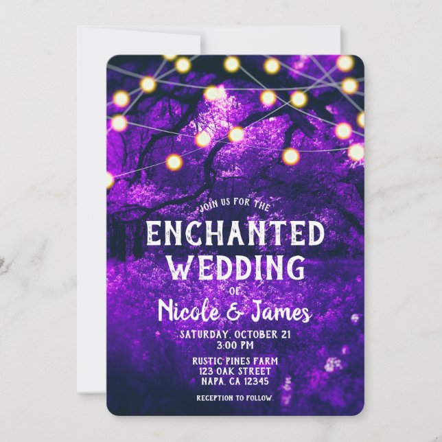 Invitation Lumières de mariage de la forêt enchantée rustique (Devant)
