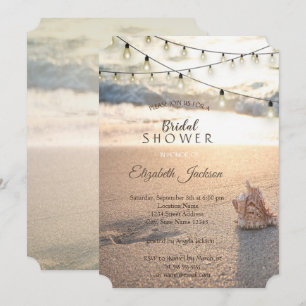 Invitation Lumières de mariage de plage Guirlandes de coquill