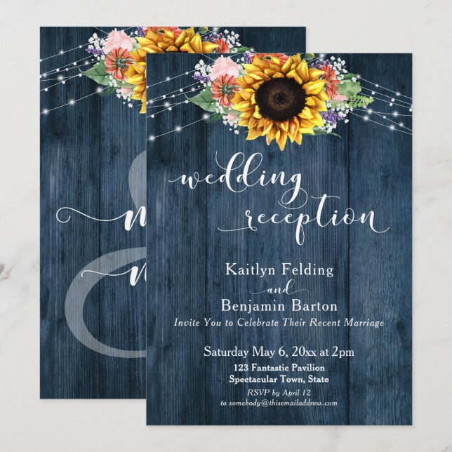 Invitation Lumières de mariage de réception de mariage Tourne (Devant / Derrière)