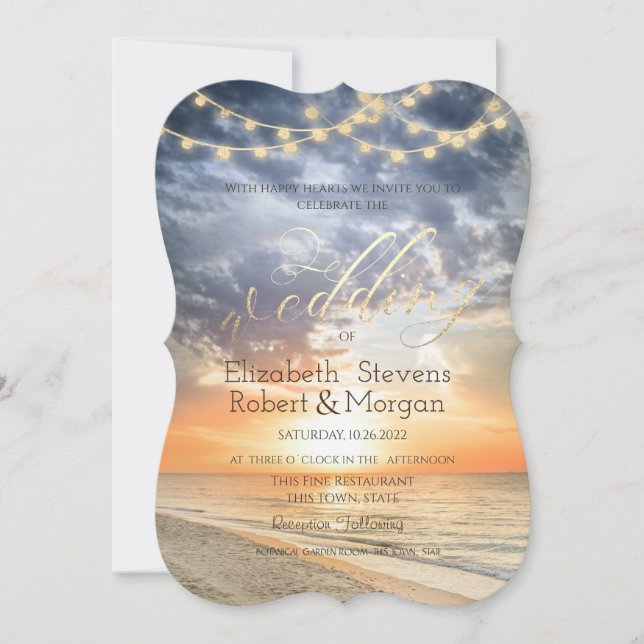 Invitation Lumières de mariage dorées de lever de soleil de p (Devant)