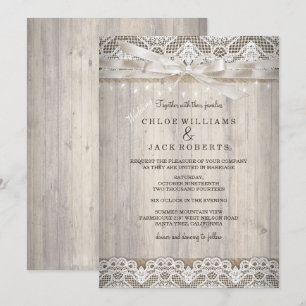 Invitation Lumières de mariage en bois de dentelle rustique v
