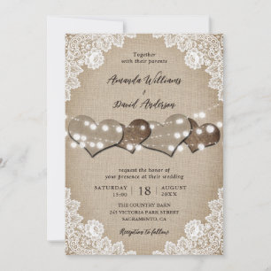 Invitation Lumières de mariage en dentelle florale blanche su