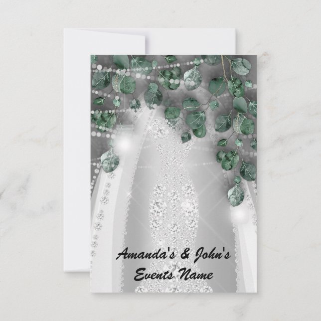 Invitation Lumières de mariage Robe verte rustique Diamant Ro (Dos)