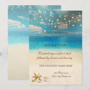 Invitation Lumières de mariage sur la plage Coquillages Récep
