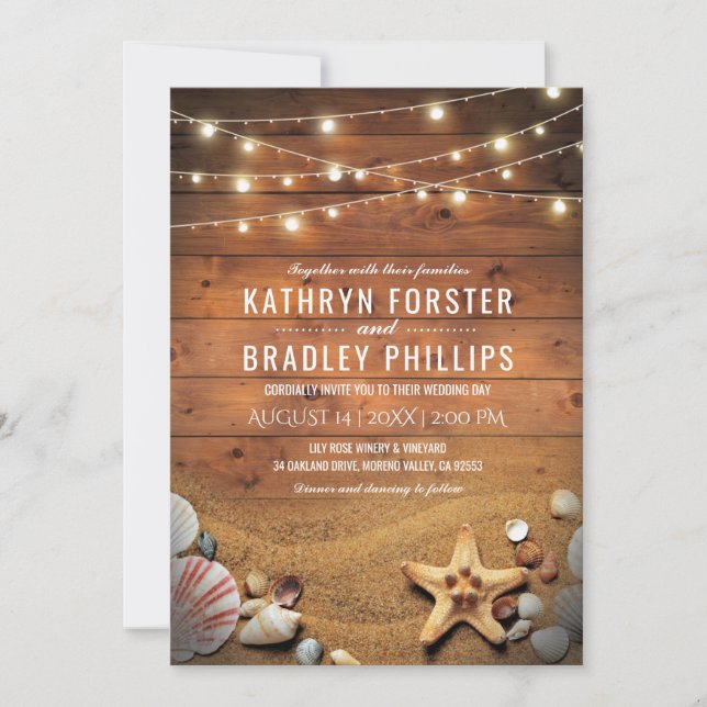 Invitation Lumières de mer étoile de mer rustique mariage tro (Devant)
