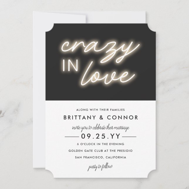 Invitation Lumières de Neon | Fou en amour | Mariage moderne (Devant)
