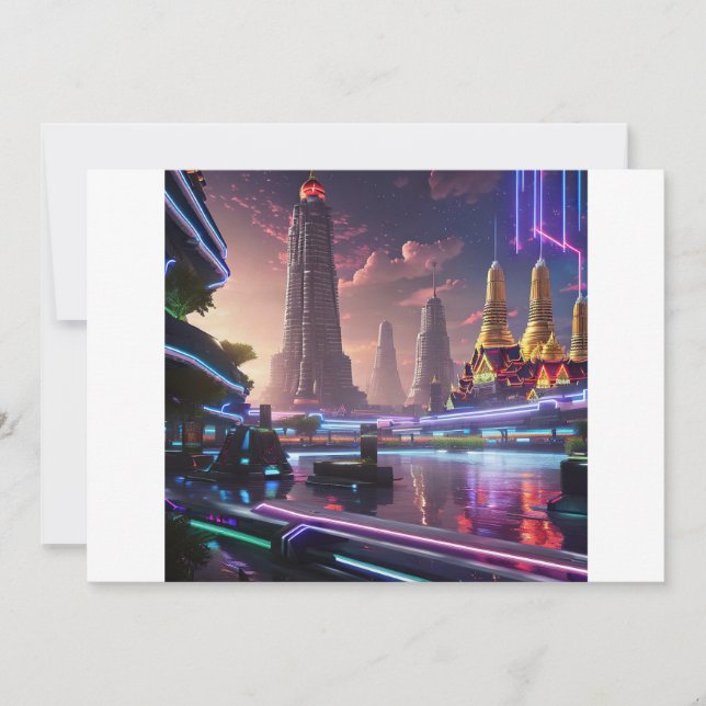 Invitation Lumières de néon vibrantes de Cyberpunk Bangkok (Devant)