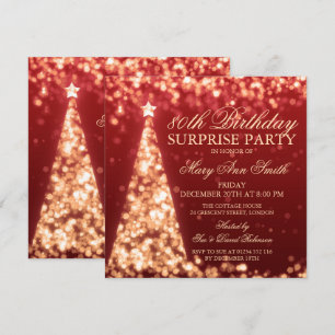 Invitation Lumières de Noël d'anniversaire de surprise rouge