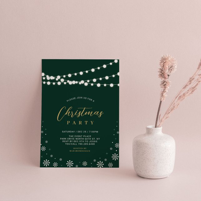 Invitation Lumières de Noël dorées et vertes | Fête (Créateur téléchargé)