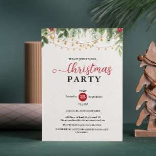 Invitation Lumières de Noël Élégantes avec Feuillage pour Fêt