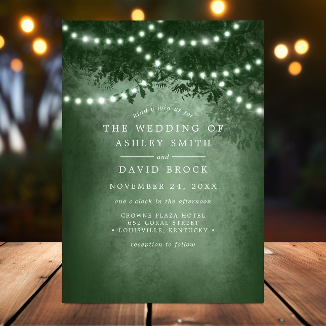 Invitation Lumières de Noël en Bois Rustique pour Mariage Ver (Créateur téléchargé)