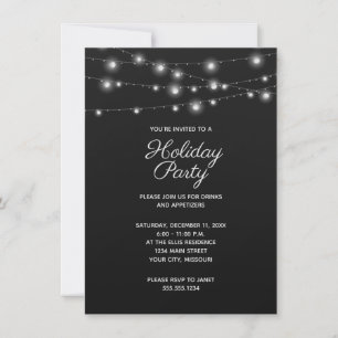 Invitation Lumières de Noël en fil noir et blanc pour fête de