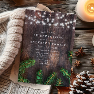 Invitation Lumières de Noël en Fils de Pin Rustique pour une