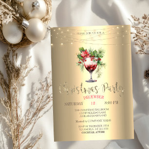 Invitation Lumières de Noël en forme de cocktail Poinsettia d