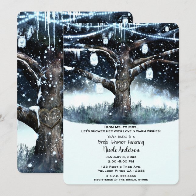 Invitation Lumières de Noël Rustiques pour Mariage (Devant / Derrière)