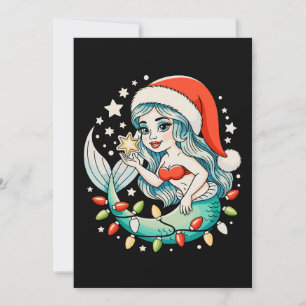 Invitation Lumières de Noël Sirène Chapeau de Père Noël Fille