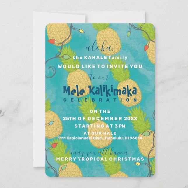 Invitation Lumières de Noël tropicales hawaïennes d'océan (Devant)