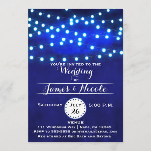 Invitation Lumières de nuit rustiques bleues en guirlande Inv