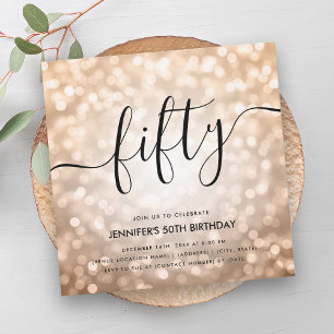 Invitation Lumières de Parties scintillant or Rose moderne 50