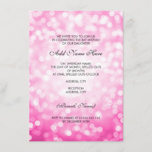 Invitation Lumières de Parties scintillant rose bat mitzvah