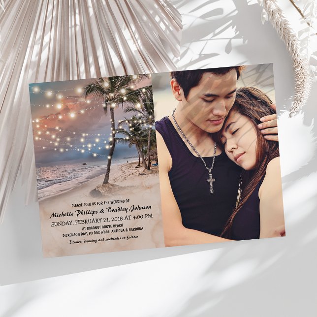 Invitation Lumières de plage vintage tropicales Photo mariage (Créateur téléchargé)