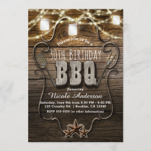 Invitation Lumières de pots Mason en bois rustique BBQ pour f