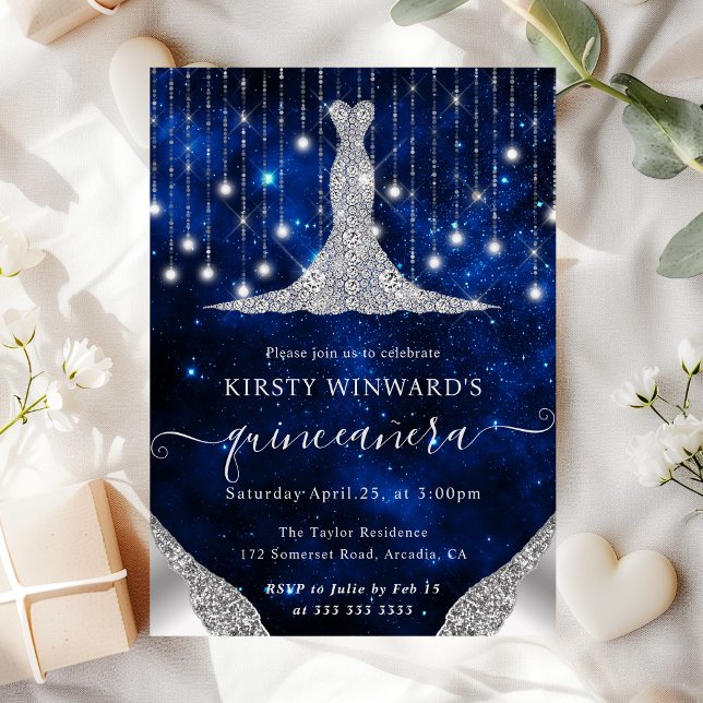 Invitation Lumières de Quinceanera en Robe de Diamant et en F (Créateur téléchargé)