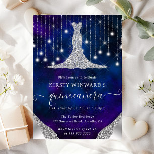 Invitation Lumières de Quinceanera en Robe de Diamant et en F