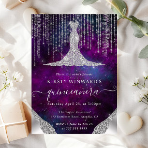 Invitation Lumières de Quinceanera en Robe de Diamant et en F