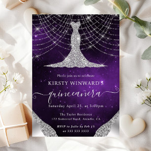 Invitation Lumières de Quinceanera en Robe de Diamant et en F
