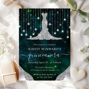 Invitation Lumières de Quinceanera Robe de Diamant et Fondue 