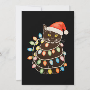 Invitation Lumières de sapin de Noël chat noir chapeau de Pèr