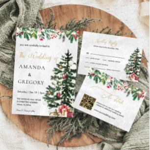 Invitation Lumières de sapin de Noël chic photo de mariage
